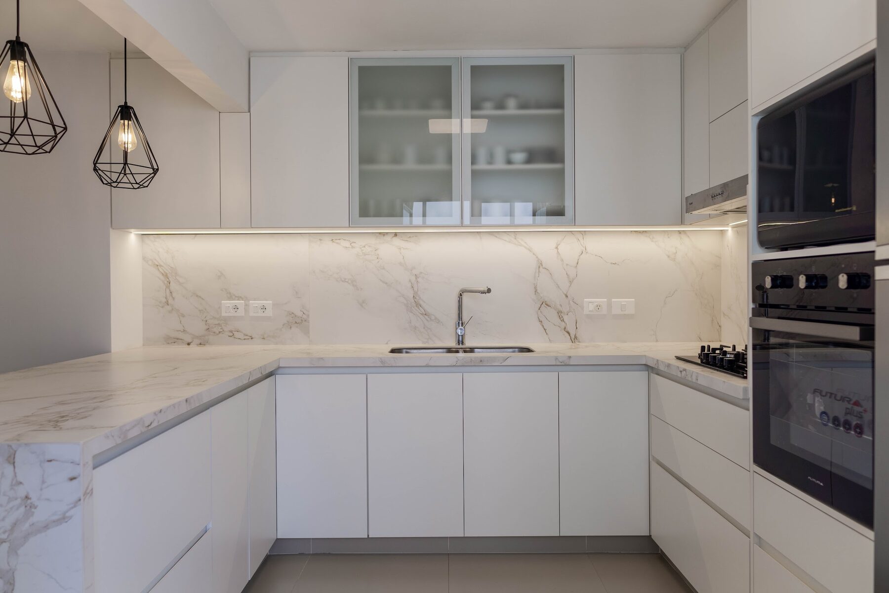 stone basin on a wooden counter